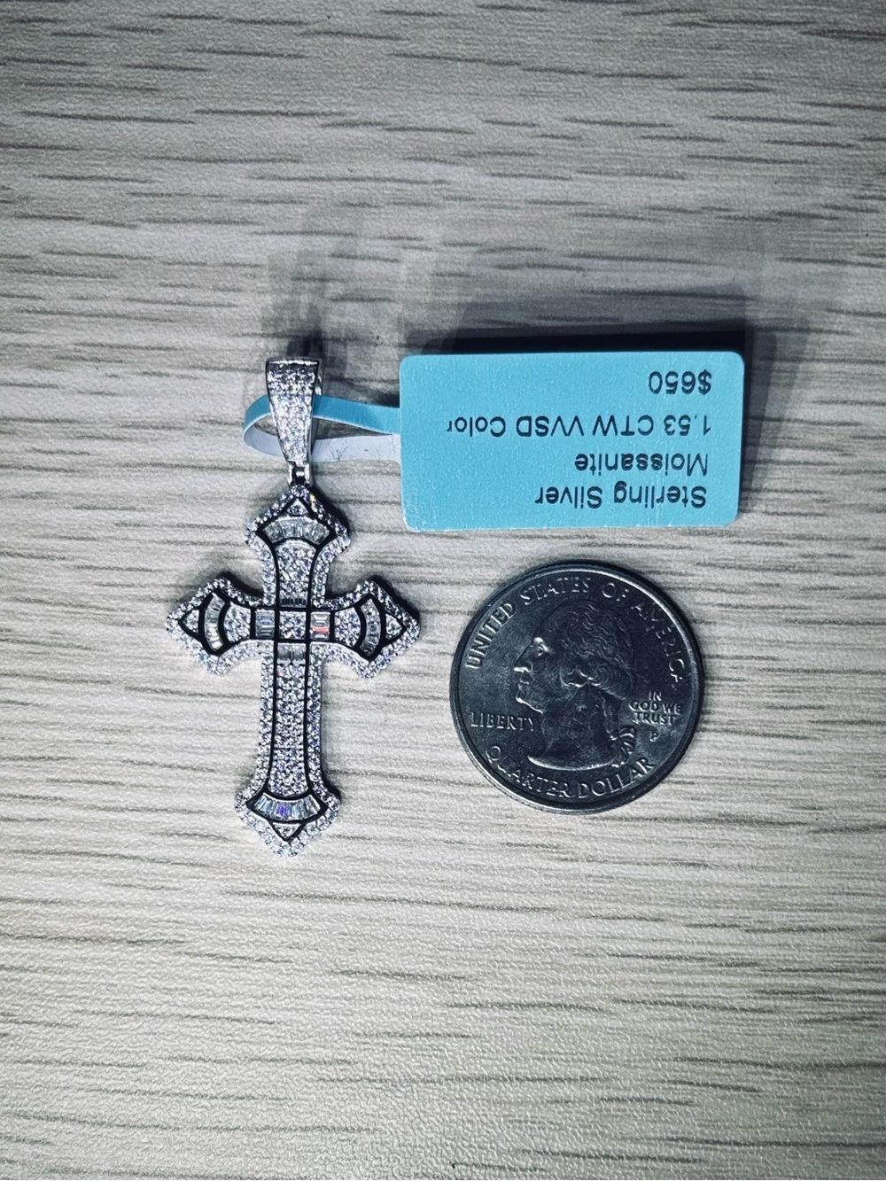Solid 925 Sterling Silver VVS Moissanite Cross Pendant - Picture 6 of 13